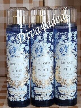 3X Bath & Body Works DRESSED IN WHITE 8 FL OZ Mist Spray Bundle